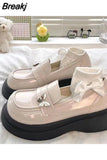 Summer Footwear Loafers Shoes for Women 2023 Normal Leather Casual Platform Round Toe Black Cute Kawaii on Sale Fashion