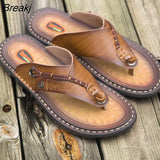 New Summer Handmade Leather Slippers Trendy Fashion Men's Flip-flops Outdoor Breathable Comfortable Men and Simple