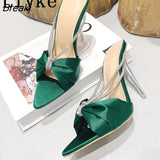Size 35-41 Transparent Perspex Heels Slippers Ladies High Quality Crystal Rhinestone Strap Sandals Women Shoes
