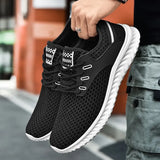Men Sneakers Summer Mesh Breathable Casual Walking Shoes Solid Color Lace-Up Flat Comfort Walking Running Shoes Tennis