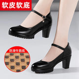 Heel 12Cm Cheongsam Model Catwalk Shoes Women's Thick Heel Thick-Soled Waterproof Platform Non-Slip Round Head Soft Leather Large-Size Single