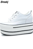Super High Thick Heel Platform Flats Women Casual Women's Sports Spring Shoes Leather Soft Casual Sneakers White