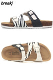 Fashion Print Cork Slipper 2023 New Summer Women Beach Double Buckle Slides