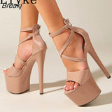 Fashion Runway Ankle Strap Platform Sandals Women Summer Patent Leather Open Toe Zip Sexy 17CM High Heels Pole Dance