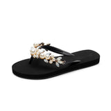 Breakj New Slippers Women Wear Summer Version Of Flat Flat And Pearl Water Drill Jacket Toe Cool
