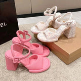 Women Sandals High heel buckle pink sandals 2023 Summer Platform Woman Shoes Sandals Office Lady Cute Elegant High Heeled