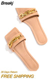 Women's Slippers 2023 Summer Transparent Chain Luxury Square Head Flat Heel Female plus size outdoor beach women slides