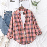 New Fashion Loose Womens Plaid Shirt Fresh College Style Design Blouses And Tops Long Sleeve Casual Female Checked