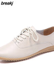 Summer Women Oxford Shoes Ballerina Flats Shoes Women Genuine Leather Shoes Moccasins Lace Up Loafers Zapatos