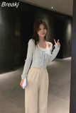 Color Fake Two Pullover Korean Style Y2k Crop Tops Woman Slim Causal Long Sleeve Knitted Sweater Clothing 2023 Spring
