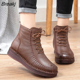 Winter Women Rubber Boots Ladies Genuine Leather Shoes for Women Wedges Ankle Boots Female Solid Retro Botas De