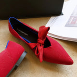 Weaving Bowknot Pointy Toe Ballet Shoes Women Cozy Flats Pregnant Shoes Breath Mixed Color Shallow Knitted Ballerina