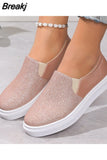 New Fashion Spring and Autumn Women's Flat Shoes Sequin Color Matching Casual Large Round Toe Vulcanized Shoes