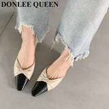 Women Slippers 2023 French Gentle Pleated Lazy Mule Drag Square Toe Flat Heels Brand Sandals Casual Slides Summer Shoes