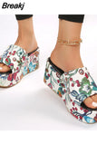 Women's Summer Shoes 2023 Casual Thick Sole Wedge Slippers Flip-flops Outdoor Beach Fish Mouth Shoes Popular Print