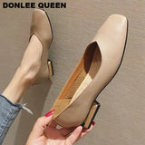 Spring Flats Shoes Women Wooden Low Heel Ballet Square Toe Shallow Brand Shoe Slip On Loafer zapatos de mujer big size