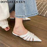 Slippers Women Pointed Toe Mule Flat Heels Casual Slip On Slide Outdoor Flip Flops 2023 Fashion Hollow Shoes Female