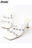 Slides Shoes Womens Slippers Outdoor Pantofle Heeled Mules Low Jelly 2023 High Thin Basic Rubber Crystal Sexy Rome