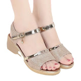 Leather Sandals Women Open Toe Slope Heel Roman Shoes Women 2024 Summer Thick Medium Heel Fashion Soft Bottom Women's