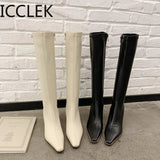 Boots Women's Rubber Shoes Rain Sexy High Heels High Sexy Luxury Designer Square Toe Winter Footwear