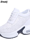 Women Shoes Woman Breathable Mesh Sneakers Flats Lace Loafers Thick Heels Platform Wedges Casual