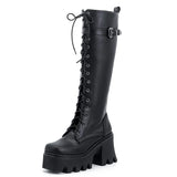 Lace Up Demonia Boots Platform Knee High Chunky Heel Boot For Women Rubber Sole Top Quality Side Zip Motorcycle