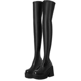 Wpmen Platform Thigh High Boots Platform Chunky High Heels Over The Knee Long Boots Stretch Slip On Winter