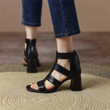 Women Sandals Gladiator Fashion Luxury Genuine Leather Open Toe High Heel ZIP High Quality Lady Elegant Shoes Big Size