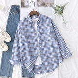 New Fashion Loose Womens Plaid Shirt Fresh College Style Design Blouses And Tops Long Sleeve Casual Female Checked