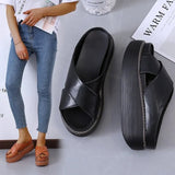 Women Thick Bottom Slippers Platform Chunky Heel Living Room Bathroom Slides Non Slip Shoes Ladies Female Open Toe