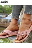 Appliques Slippers 2023 Summer Women Vintage Flip Flop Ladies Wedges Comfortable Shoes Female Sewing Slides Plus