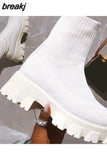 Women Boots Elastic Platform Boots Breathable Spring Summer Heels Botas Mujer Slip On Ankle Boots Elegant Woman Heeled