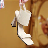 Breakj Spring And Summer New High Heel Single Shoes Design Sense Niche Women's Shoes Casual Pure Black Elastic Belt Heel Sandals