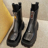 Women Leather Ankle Boots Shoes Round Toe Slip on Thick Bottom Elastic Cool Short Boots Footwear Botas De Mujer High