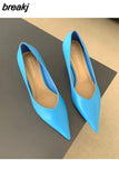 Spring Shoes Women Thin Heels Pumps Elegant Pointed Toe Deep V Design Shallow Dress Shoes Party Wedding Candy Colors