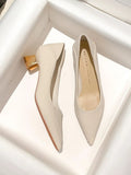 for Women 2023 Office Ladies Summer Footwear Comfortable and Elegant Pointed Toe White with Medium Heels on Offer