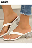 Toe Thick Heeled Sandals Women 2023 New Clear Heels Summer Slippers Woman Plus Size 42 Square Toe Female Flip