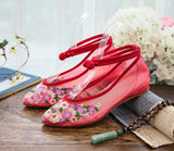 Breakj Shoes Tip Fashion Plate Buckle Beef Tendon Bottom Low Heel Women's Shoes Sandals Mesh Gauze Embroidered Cloth