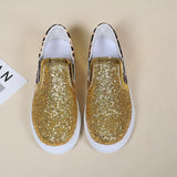 Bling Golden Women Sneakers Slip on Female Flat Shoes Fashion Leopard Ladies Vulcanized Shoes Platform Women Casual