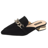 Muller Slippers Pointed ToeMetal Chain Fashion Office Ladies Shoes High Heels Low Heel Slippers Women's Shoes Summer