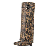 Buckle Women High Knee Boots Large Size High Heels Designer Shoes British Style Denim Wedges Knight Boots For Women
