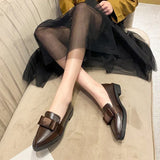 Retro Bowknot oxfords woman flats slip on thick heels loafers british pointed toe small leather shoes women plus size