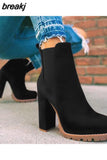 Women Ankle Boots Flock Leopard Slip On Short Boots Women's High Heels Platform Autumn Shoes Ladies Booties Retro Plus