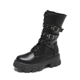 ANKLE BOOTS Goth Boots Woman Winter 2023 Platform Shoes Sneakers Studded Belt Buckle Punk Army Chunky Heels Mid Calf
