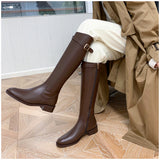 Winter Women High Boots Plus Velvet Leather Long Boots for Women Casual Zipper Thick Heel Knight Boot Fashion Botas