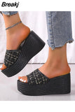 Wedge High Heeled Women Sandals New Arrived 2023 Bling Sequin Lady Slipper Peep Toe Comfort Walk Causal Sandals Plus