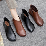 Flat Women's Shoes 2023 New Fashion Ankle Boots Retro Casual Plus Size Short Boots Zipper Solid Color Warm Flat