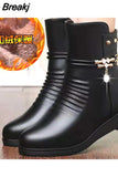 Women Boots 2023 Winter Thick Wool Lined Genuine Leather Women Snow Boots Large Size Women Winter