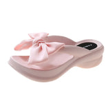 Big Bowknot Wedge Flip Flops for Women Summer 2023 Clip Toe Platform Sandals Woman Thick Sole Non Slip Beach Slide