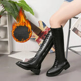 Thigh High Leather Boots Flat Gothic Shoes Women Fall Winter Shoes Fur Boots Over The Knee Boots Black White